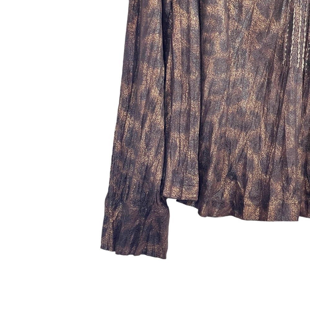 Alberto Makali Metallic Leopard Print Button-Up Blouse XL Long Sleeve Tunic Top - Picture 6 of 10